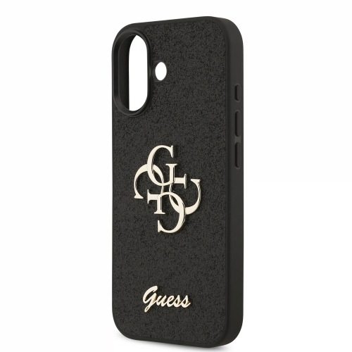 Калъф GUESS, PU Fixed Glitter 4G Metal Logo за iPhone 17, черен