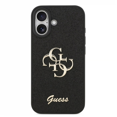 Калъф GUESS, PU Fixed Glitter 4G Metal Logo за iPhone 17, черен