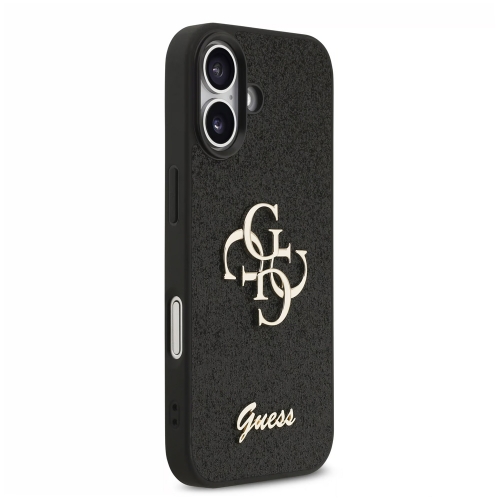 Калъф GUESS, PU Fixed Glitter 4G Metal Logo за iPhone 17, черен