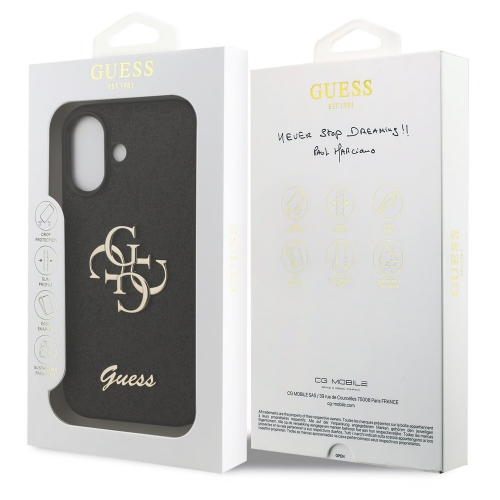 Калъф GUESS, PU Fixed Glitter 4G Metal Logo за iPhone 17, черен