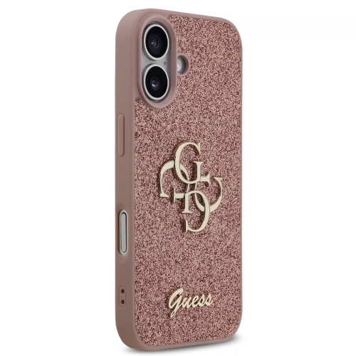 Калъф GUESS, PU Fixed Glitter 4G Metal Logo за iPhone 17, розов