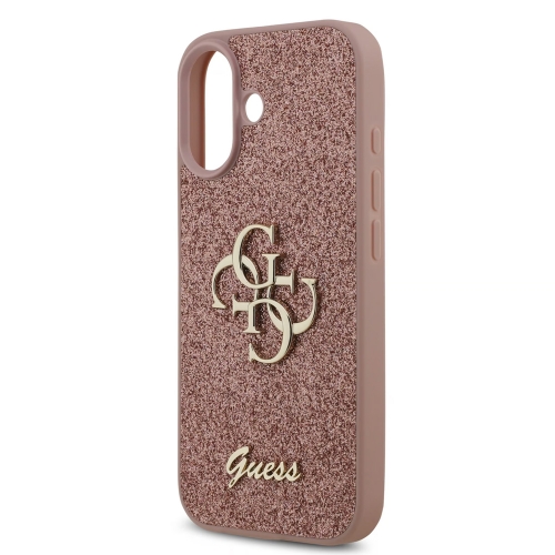 Калъф GUESS, PU Fixed Glitter 4G Metal Logo за iPhone 17, розов