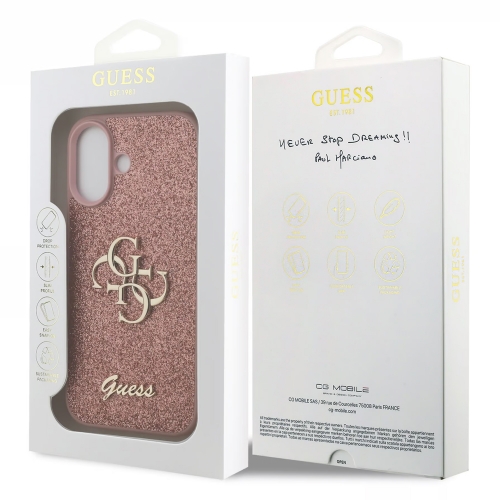 Калъф GUESS, PU Fixed Glitter 4G Metal Logo за iPhone 17, розов