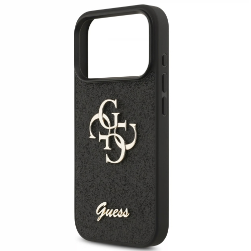 Калъф GUESS, PU Fixed Glitter 4G Metal Logo за iPhone 17 Pro, черен