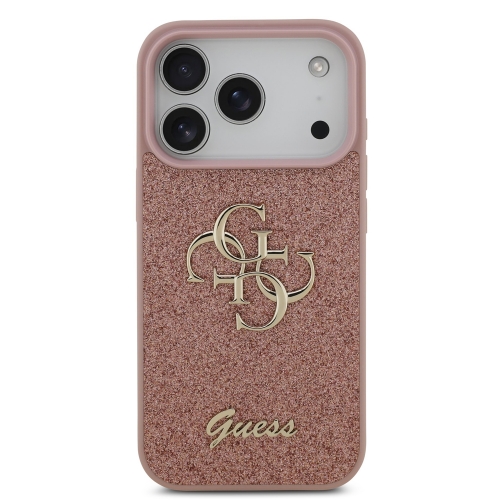 Калъф GUESS, PU Fixed Glitter 4G Metal Logo за iPhone 17 Pro, розов