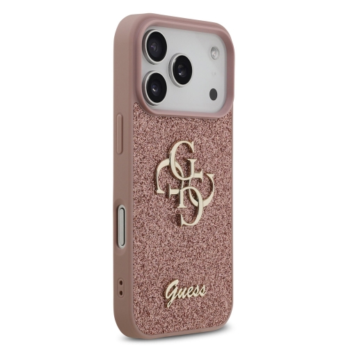 Калъф GUESS, PU Fixed Glitter 4G Metal Logo за iPhone 17 Pro, розов