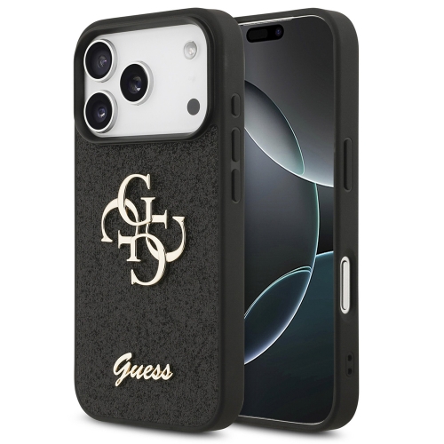 Калъф GUESS, PU Fixed Glitter 4G Metal Logo за iPhone 17 Pro Max, черен