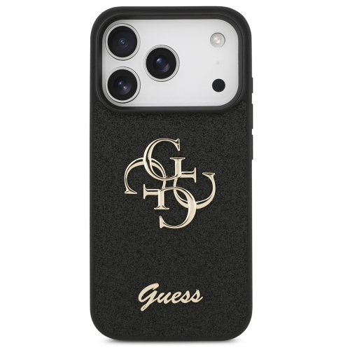 Калъф GUESS, PU Fixed Glitter 4G Metal Logo за iPhone 17 Pro Max, черен