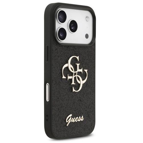 Калъф GUESS, PU Fixed Glitter 4G Metal Logo за iPhone 17 Pro Max, черен