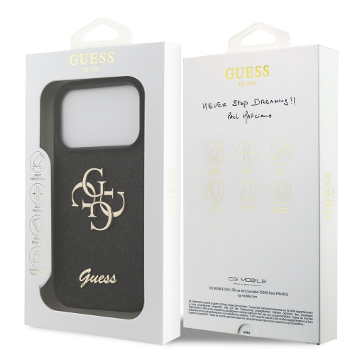 Калъф GUESS, PU Fixed Glitter 4G Metal Logo за iPhone 17 Pro Max, черен