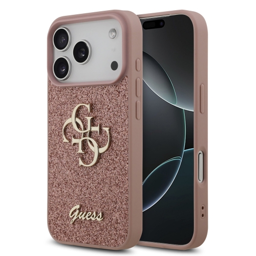 Калъф GUESS, PU Fixed Glitter 4G Metal Logo за iPhone 17 Pro Max, розов