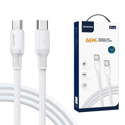 Кабел Sendem M77, USB - C към USB - C, 2m, 66W, Бял