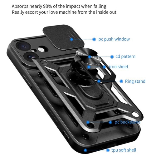 Удароустойчив калъф Slide Camera за iPhone 17, черен