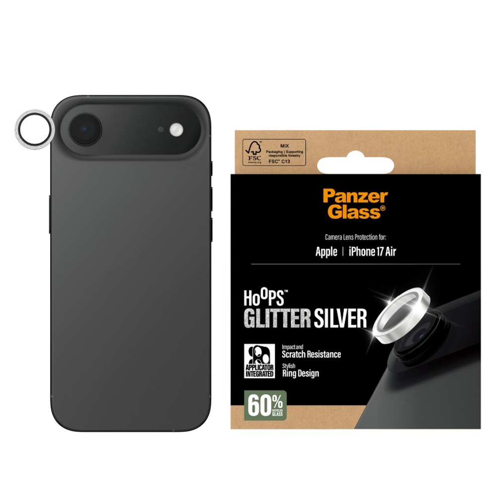 Стъклен Протектор за камера PanzerGlass Hoops Lens Protector за iPhone 17 Air, сребрист с камъчета