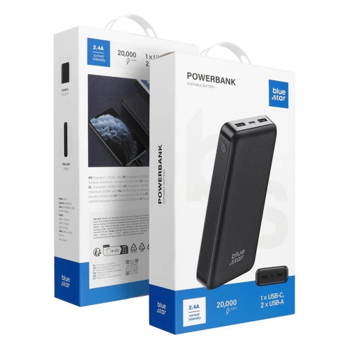Външна батерия Blue Star, 20000 mAh, 2.1A, W2015, черен