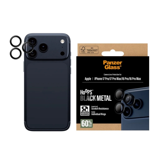 Стъклен Протектор за камера PanzerGlass Hoops Lens Protector за iPhone 17 Pro/ 17 Pro Max/ 16 Pro / 16 Pro Max, черен