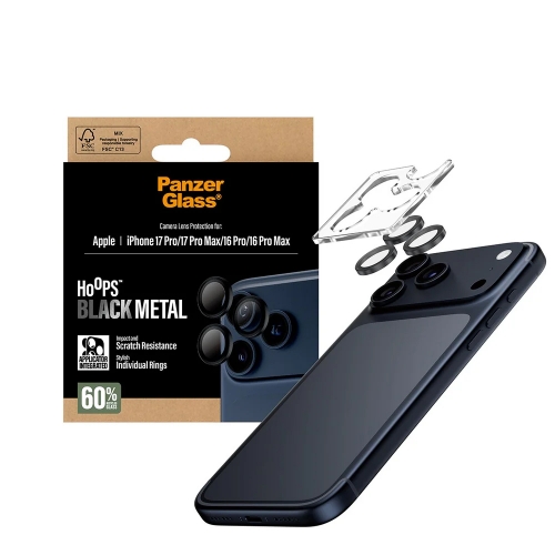 Стъклен Протектор за камера PanzerGlass Hoops Lens Protector за iPhone 17 Pro/ 17 Pro Max/ 16 Pro / 16 Pro Max, черен