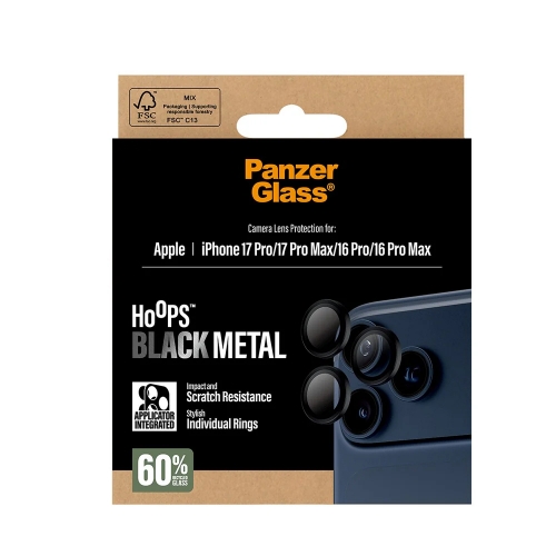 Стъклен Протектор за камера PanzerGlass Hoops Lens Protector за iPhone 17 Pro/ 17 Pro Max/ 16 Pro / 16 Pro Max, черен