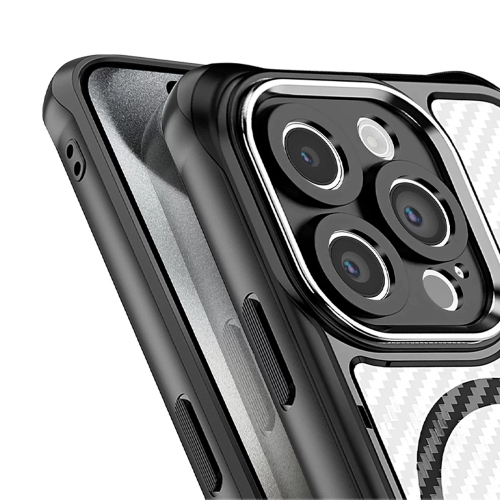 Калъф MagSF Hybrid Carbon за iPhone 15 Pro, Черен