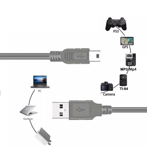 USB КАБЕЛ 1.5M MINI 5P, сив