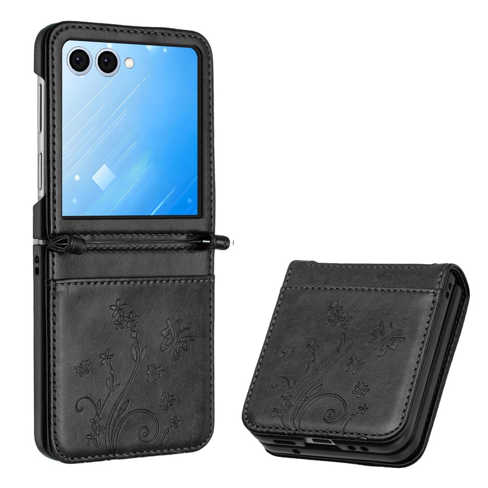 Калъф Тефтер Flower Imprinted Leather за Samsung Galaxy Z Flip7 5G, черен