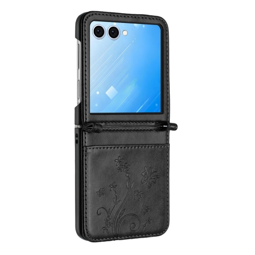 Калъф Тефтер Flower Imprinted Leather за Samsung Galaxy Z Flip7 5G, черен