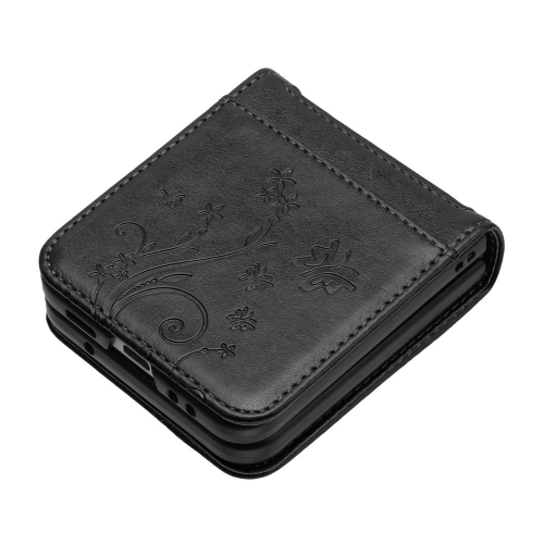 Калъф Тефтер Flower Imprinted Leather за Samsung Galaxy Z Flip7 5G, черен