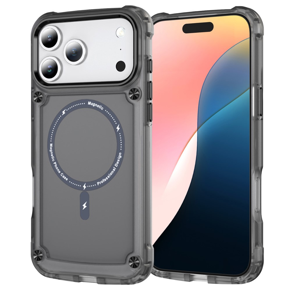 Удароустойчив калъф MagSF Skin Touch за iPhone 17 Pro Max, черен-прозрачен
