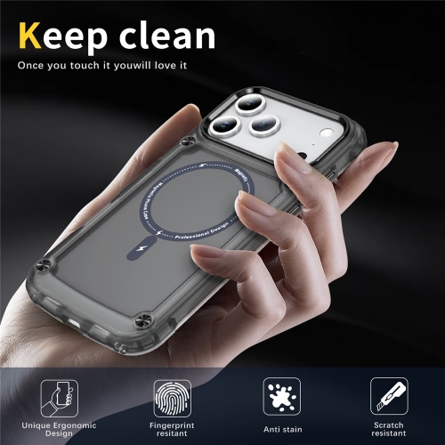 Удароустойчив калъф MagSF Skin Touch за iPhone 17 Pro, прозрачен-черен