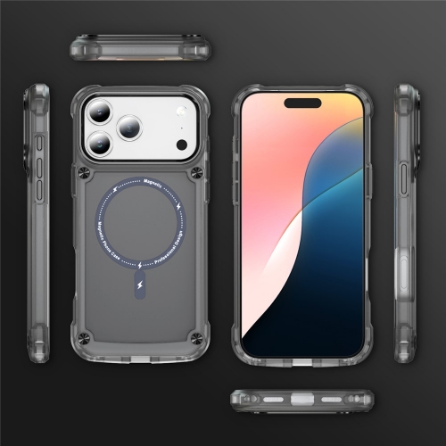 Удароустойчив калъф MagSF Skin Touch за iPhone 17 Pro, прозрачен-черен