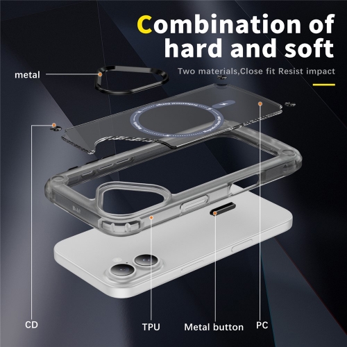 Удароустойчив калъф MagSF Skin Touch за iPhone 17, черен-прозрачен
