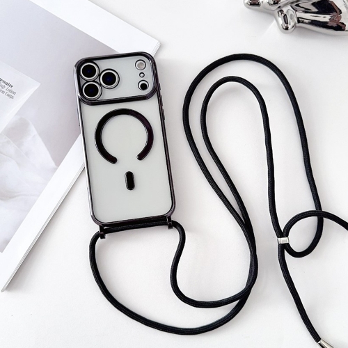Силиконов калъф MagSafe Electroplating за iPhone 17 Pro, черен