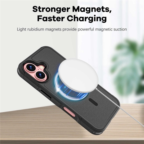 Удароустойчив калъф Anti-drop MagSf за iPhone 16, Черен
