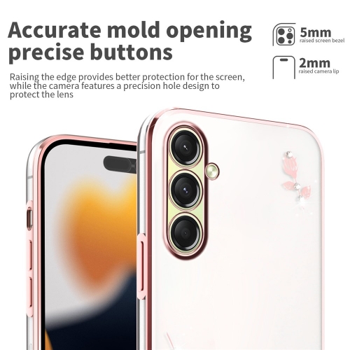Силиконов калъф KADEM Flower Rhinestone за Samsung Galaxy A17 5G / A17 4G, розов-златист