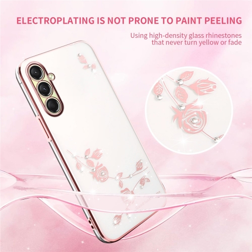 Силиконов калъф KADEM Flower Rhinestone за Samsung Galaxy A17 5G / A17 4G, розов-златист