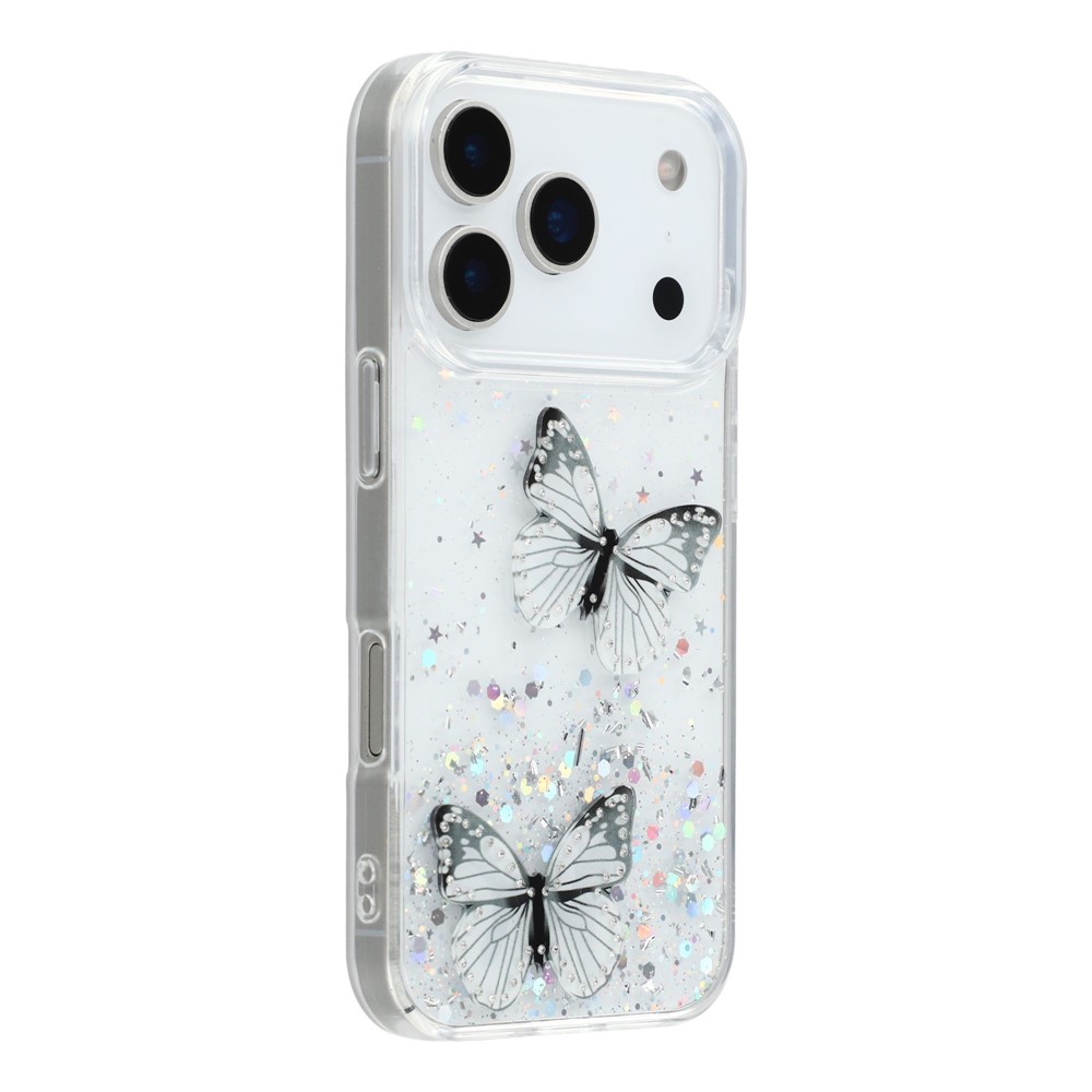 Силиконов калъф Epoxy Butterfly за iPhone 17 Pro, бял-прозрачен
