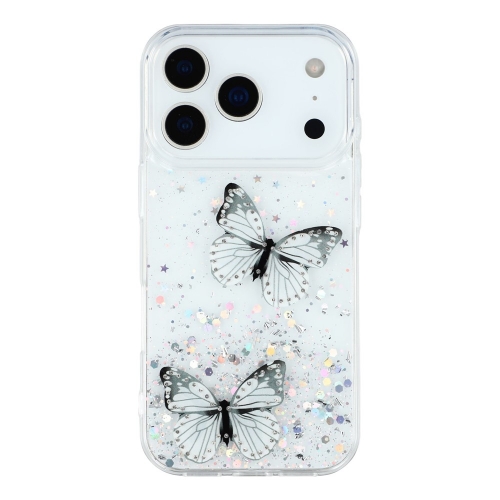 Силиконов калъф Epoxy Butterfly за iPhone 17 Pro, бял-прозрачен