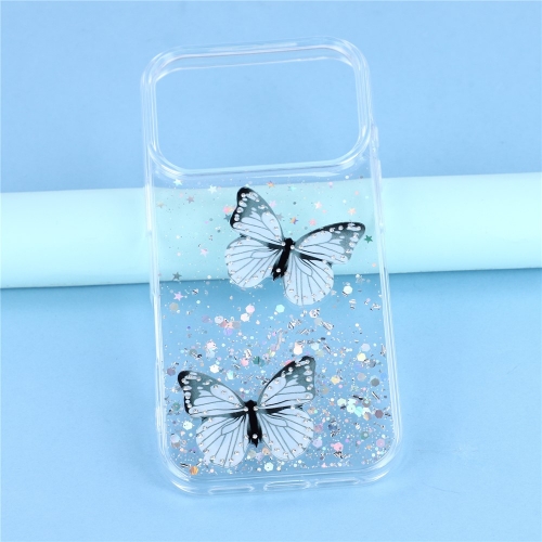 Силиконов калъф Epoxy Butterfly за iPhone 17 Pro, бял-прозрачен