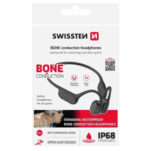 Bluetooth Слушалки SWISSTEN SWIMMING Bone Conduction, черен