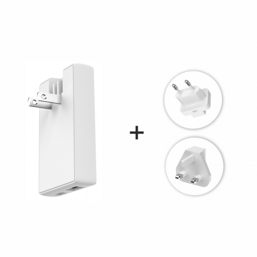 Зарядно Swissten  GaN USB-C,USB-A, 45W Exchangeable Plugs, US, EU, UK, бял