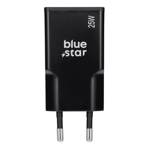 Зарядно 220V Blue Star Slim GaN 1x Type C, 1x USB-A, QC4.0, PD, 3A, 25W, TFK-SC-25WAC, Черен