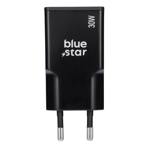 Зарядно 220V Blue Star Slim GaN, 2x USB-C, QC4.0, PD, 3A, 30W, TFK-SC-30WCC, черен