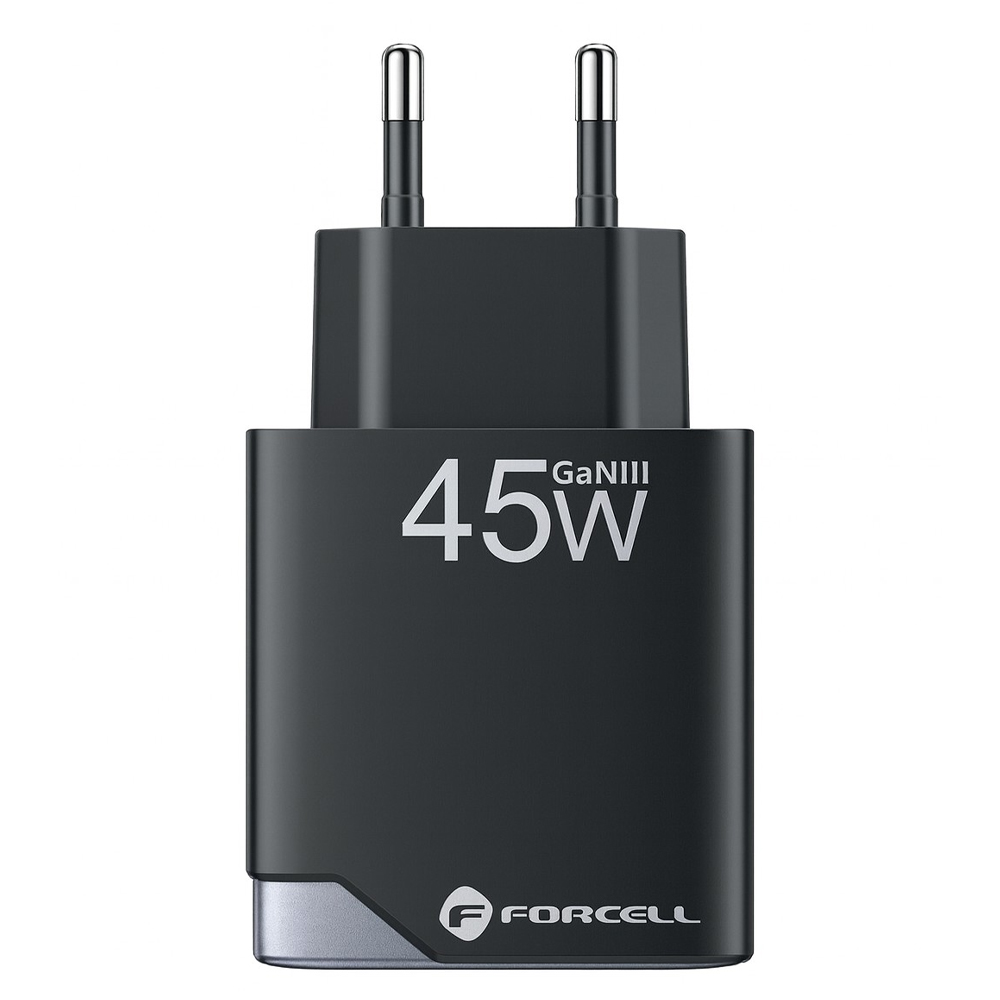 Мрежово Зарядно Forcell F-Energy Ultra Slim GaN III USB-C, USB-A, PD, QC4.0, 3A, 45W, B245202, черен