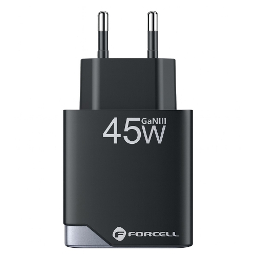 Мрежово Зарядно Forcell F-Energy Ultra Slim GaN III USB-C, USB-A, PD, QC4.0, 3A, 45W, B245202, черен