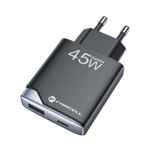 Мрежово Зарядно Forcell F-Energy Ultra Slim GaN III USB-C, USB-A, PD, QC4.0, 3A, 45W, B245202, черен