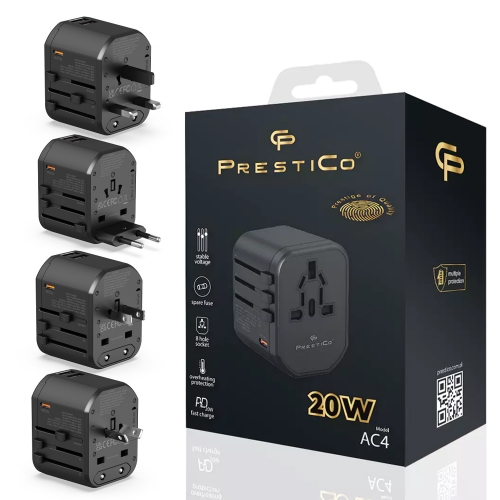Зарядно Prestico AC4 Travel Adapter PD 20W, черен