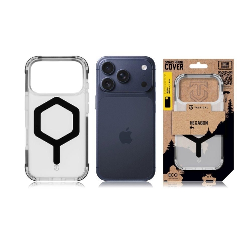 Удароустойчив калъф Tactical MagForce Hexagon за iPhone 17 Pro Max, черен - прозрачен