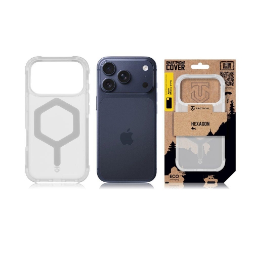 Удароустойчив калъф Tactical MagForce Hexagon за iPhone 17 Pro Max, прозрачен - бял