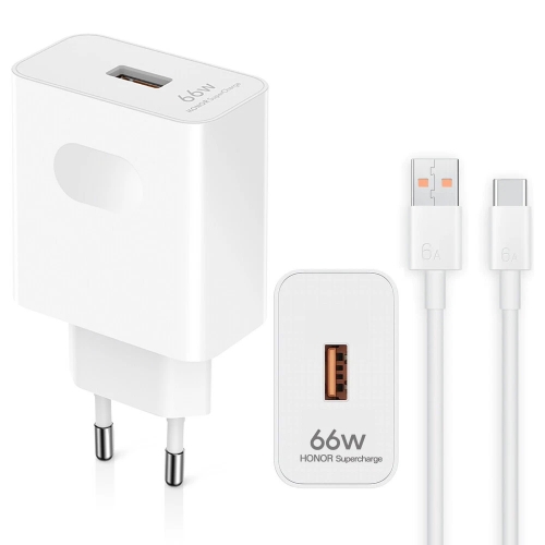 Мрежово зарядно Honor Travel Charger 66W с кабел USB-C, HN-110600E00, бял