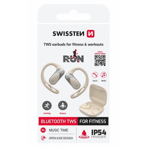 Безжични слушалки TWS Swissten Running Open Ear, Бежов 